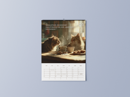 koty pijące kawusie - kalendarz ścienny A3 2026