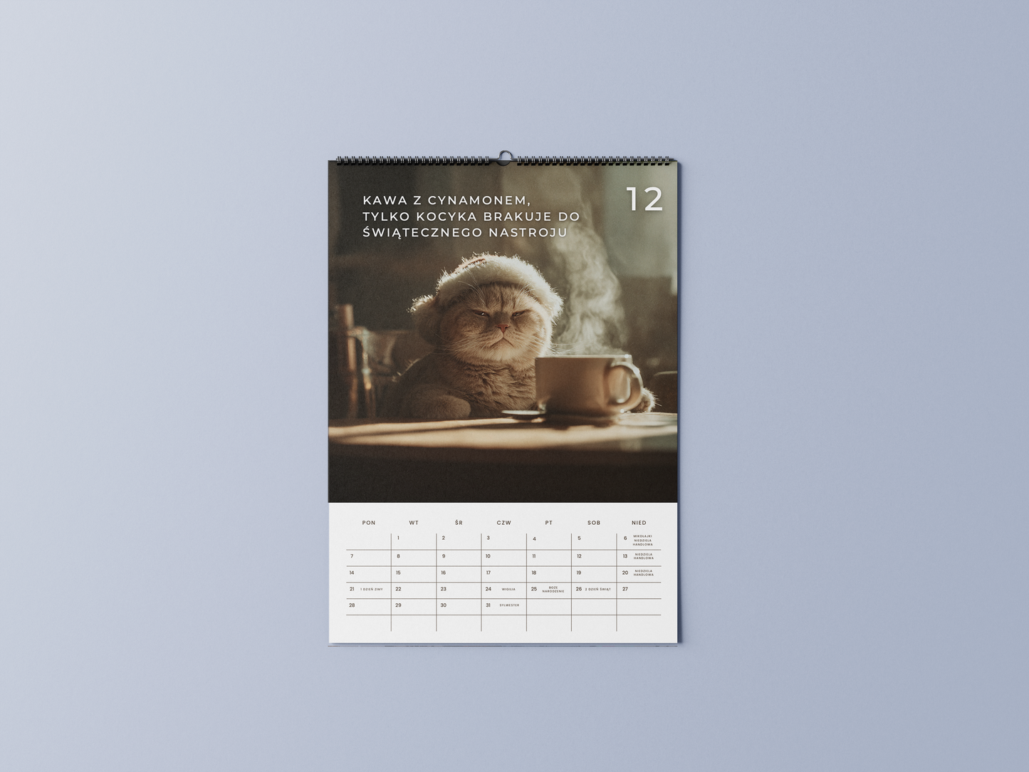 koty pijące kawusie - kalendarz ścienny A3 2026
