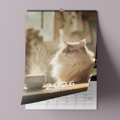 koty pijące kawusie - kalendarz ścienny A3 2026